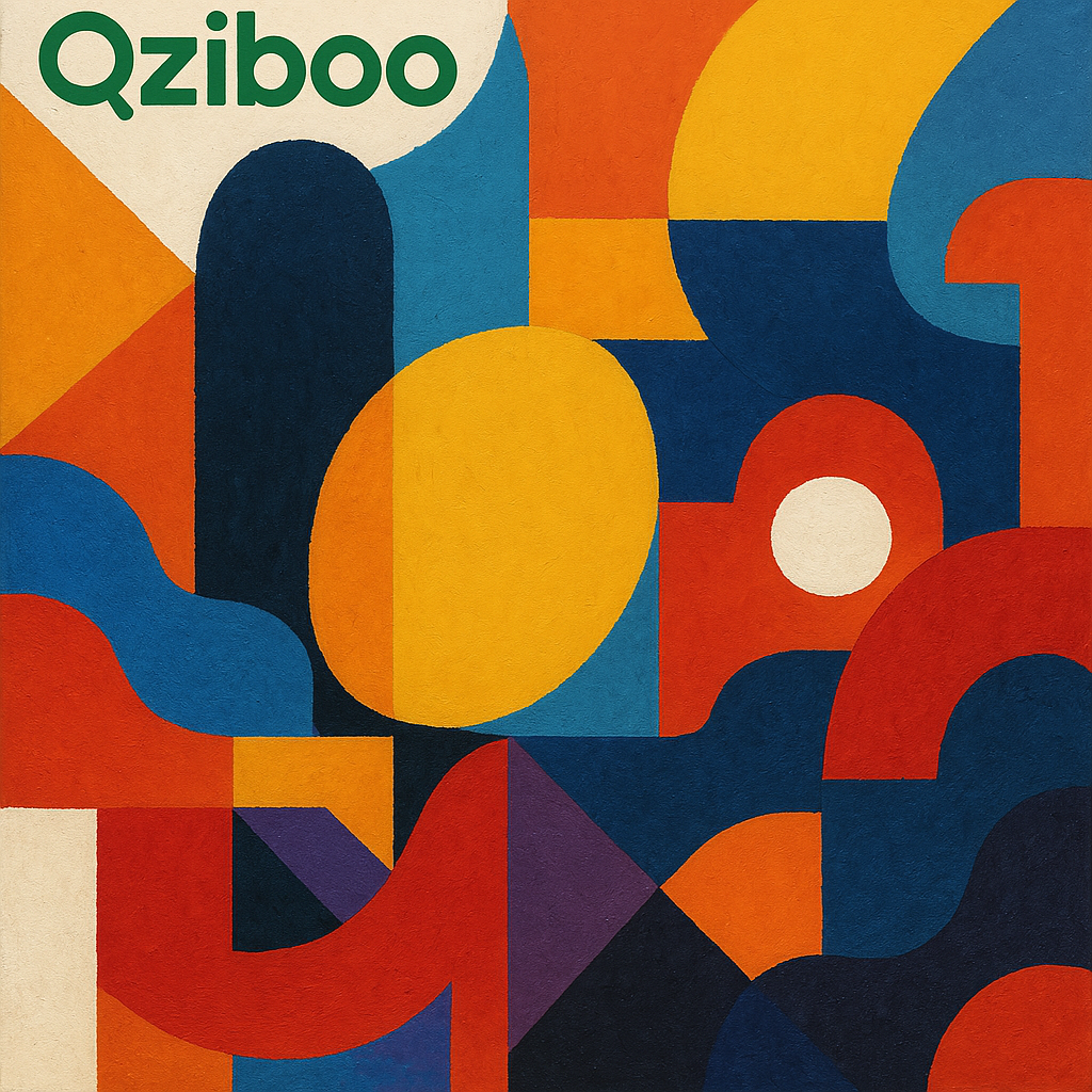 Ein abstraktes farbenfrohes Kunstwerk im modernen Stil mit geometrischen und organischen Formen. Da 5